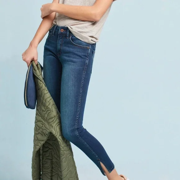 Pilcro And The Letterpress Mid-Rise Skinny Jeans Woman’s Size 30 Blue Slit Hem - Picture 16 of 16